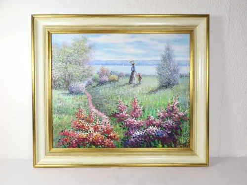Bild 1 von 70er Ölbild Dame mit Kind am See von Xavier Rabous 50x60