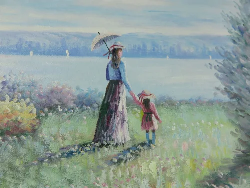 Bild 3 von 70er Ölbild Dame mit Kind am See von Xavier Rabous 50x60