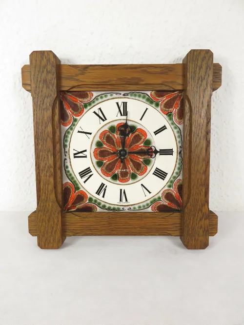 70er Küchenuhr Dugena Keramik und Holz