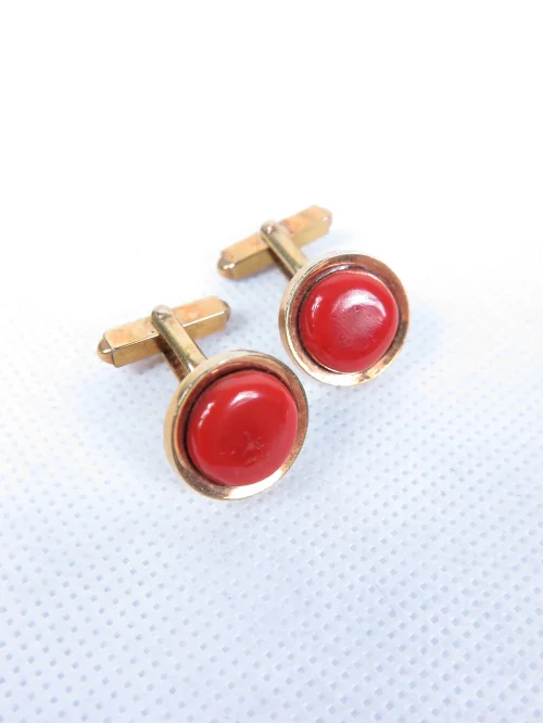 60s cufflinks, red with gold