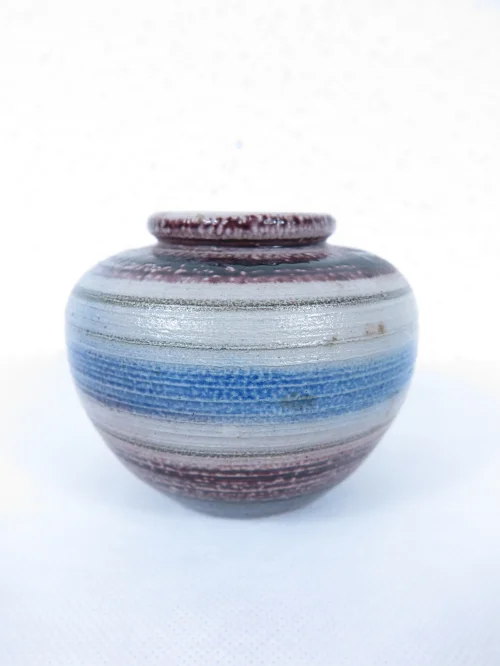 60er Steingut Vase, Blaukeramik