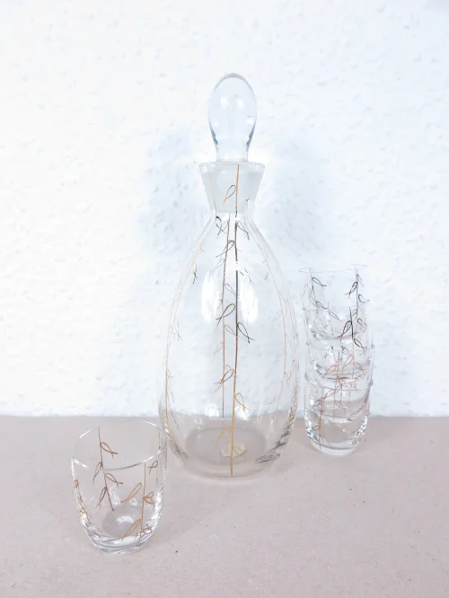 Bild 2 von 60er Bömische Glaskaraffe mit 5 Gläsern echt vergoldet