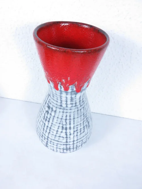 Bild 2 von 70er Vase, Rot Weiß, Jopeko Töpferei