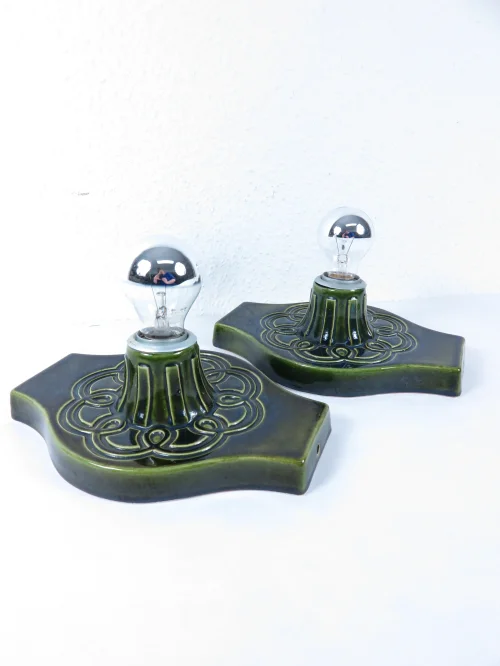 70er Wandlampe Keramik Dunkelgrün
