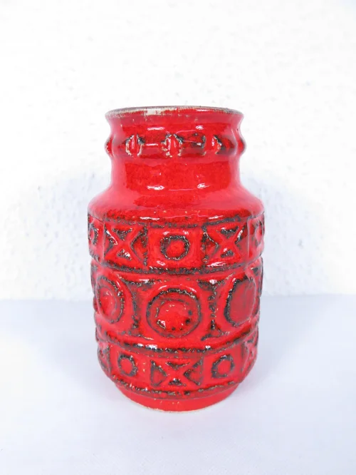 70er Vase Keramik Rot Bay