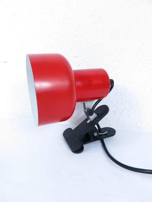 70er Strahler Lampe mit Clip, Klemmlampe Rot