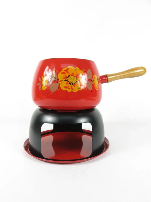 Bild 2 von 70er Fondue Set, Fonduetopf mit Fonduegabeln Rot Orange