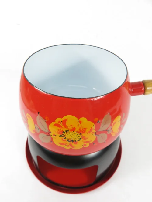 Bild 3 von 70er Fondue Set, Fonduetopf mit Fonduegabeln Rot Orange