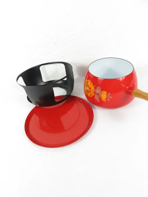 Bild 4 von 70er Fondue Set, Fonduetopf mit Fonduegabeln Rot Orange