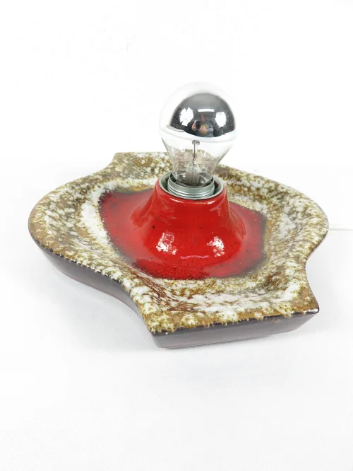 70er Keramik Wandlampe Rot