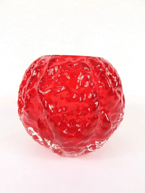 70er Kugelvase, Glasvase Rot, Glashütte Ingrid Kristal
