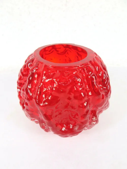 Bild 2 von 70er Kugelvase, Glasvase Rot, Glashütte Ingrid Kristal