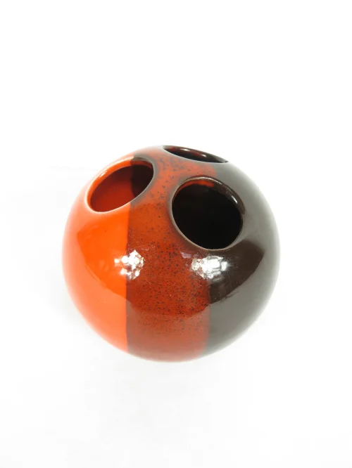 70er Blumenvase, Steckvase Orange