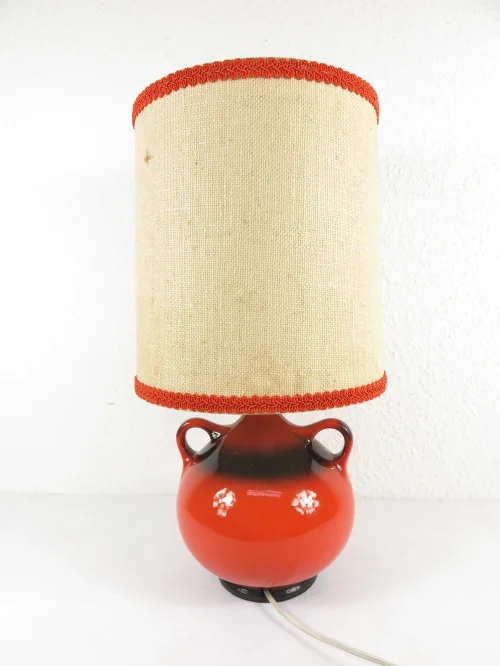 70er Tischlampe Orange, Keramikfuß, Hutschenreuther