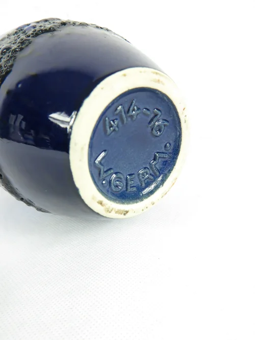 Bild 4 von 70er Keramik Henkel Vase Blau-Schwarz