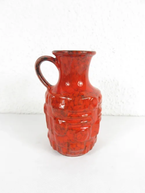 Bild 2 von 70er Keramik Vase Rot, Vase mit Henkel
