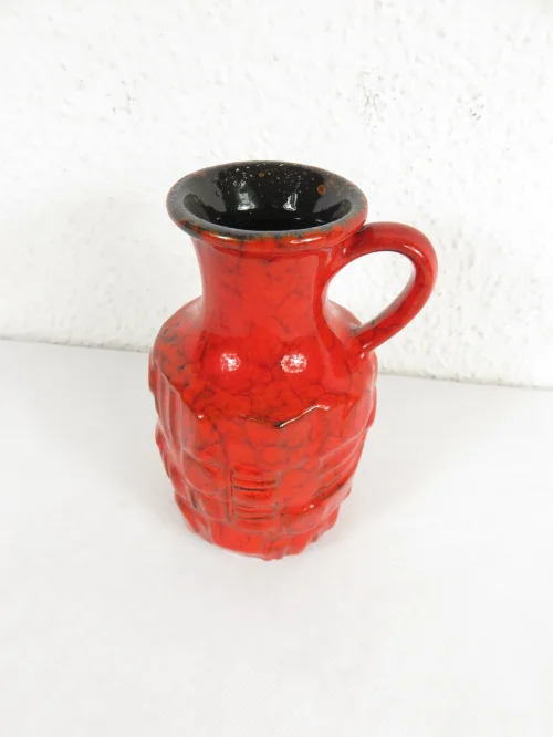 Bild 3 von 70er Keramik Vase Rot, Vase mit Henkel