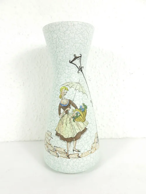 60er Vase Keramik, Eierschalen Optik