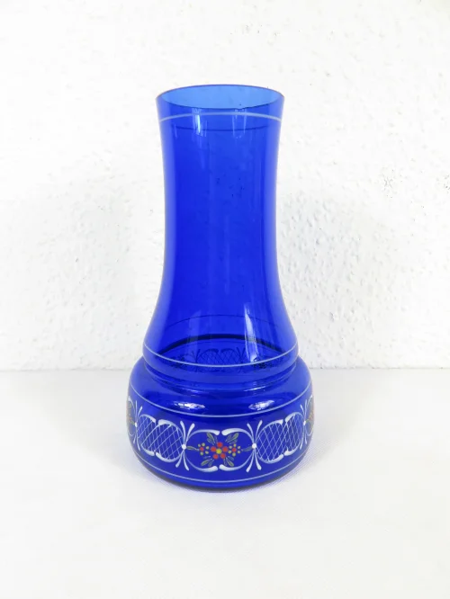 70er Vase, Glasvase Blau im Schwarzwald Stil