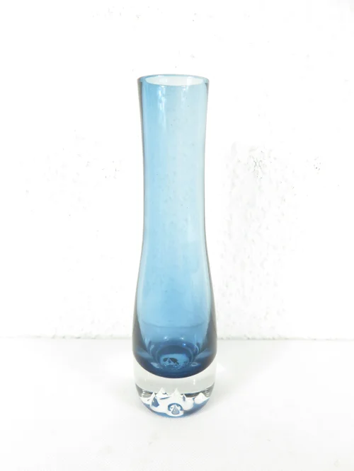 60er Glasvase , blaues Rauchglas,