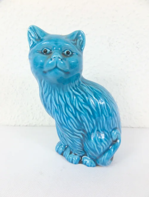 Bild 1 von 70er Porzellan Katze, Türkis