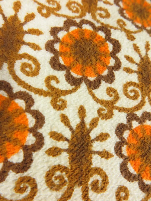Bild 4 von 70er Vorhang Paar, Gardinen orange Blümchen, Frottegardine