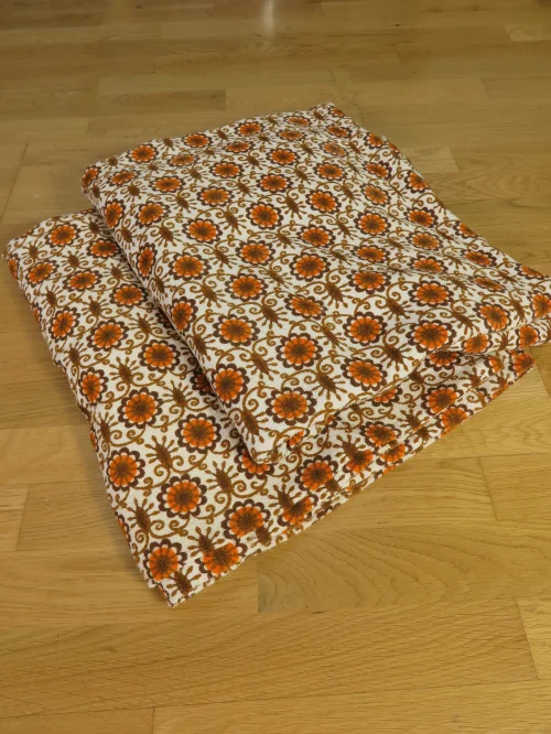 Bild 6 von 70er Vorhang Paar, Gardinen orange Blümchen, Frottegardine