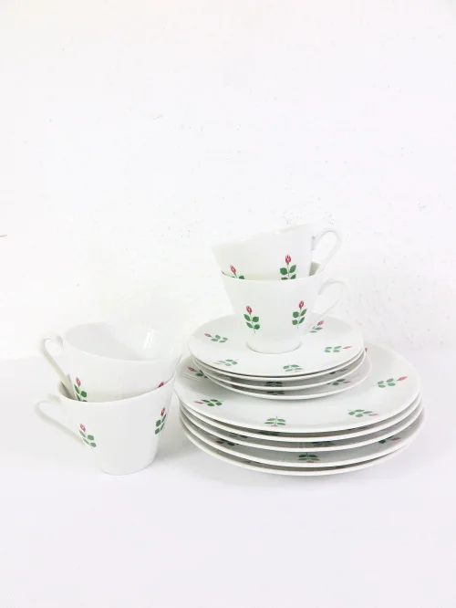 50s coffee set, Röslau, cake plate, coffee cup rose, Winterling porcelain