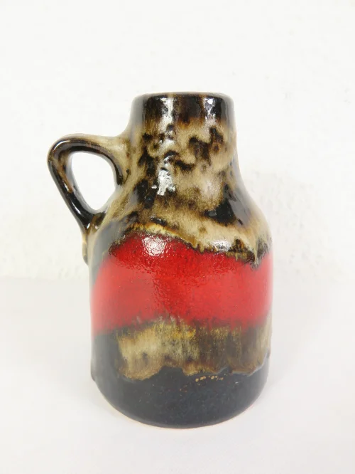 70er Henkelvase Rot, Lava Optik, Dümler und Breiden,