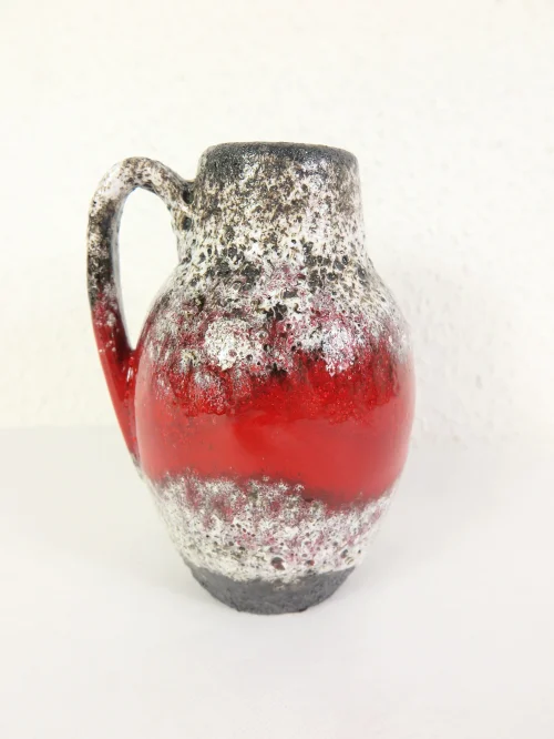 70er Henkelvase Rot, Lava Optik