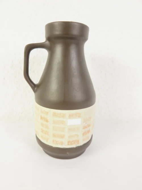 70er Kachel Vase, Dunkelbraun glasiert mit Henkel