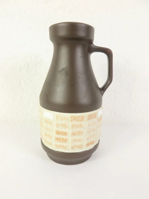 Bild 2 von 70er Kachel Vase, Dunkelbraun glasiert mit Henkel