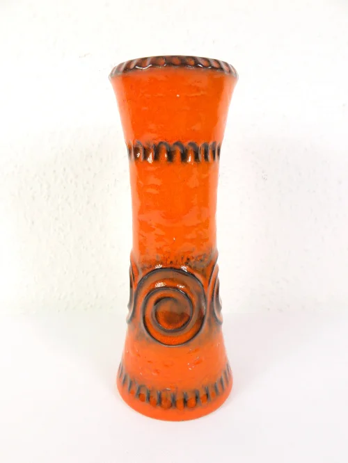 70er Jasba Vase Keramik, Orange Mid Century