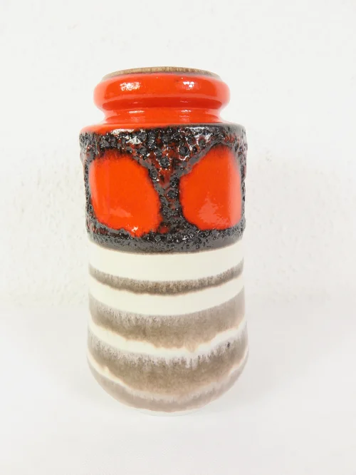 70er Vase Keramik, Orange, Lava Optik, West Germany, Scheurich Keramik