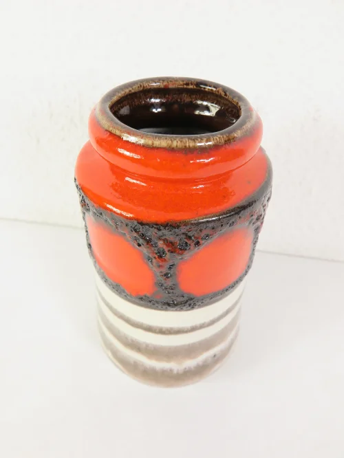 Bild 2 von 70er Vase Keramik, Orange, Lava Optik, West Germany, Scheurich Keramik
