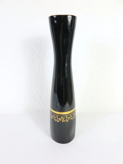 Bild 2 von 70er Keramik Vase, schwarz und gold, Polen Unterweisbach