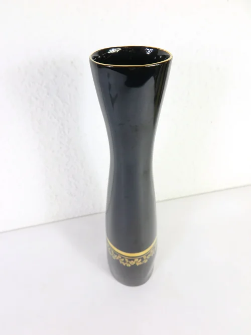 Bild 3 von 70er Keramik Vase, schwarz und gold, Polen Unterweisbach