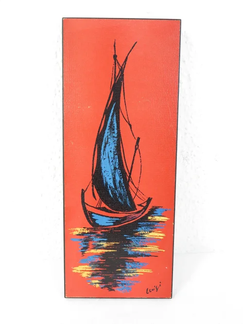 50er Holzbild. lackiert, Segelschiff