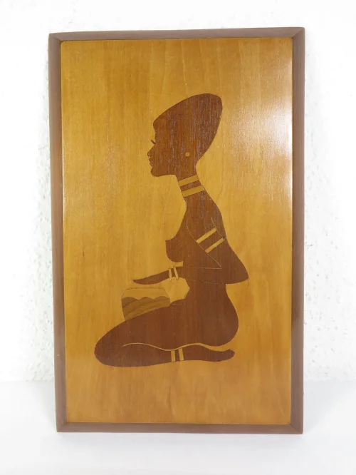 50s wooden picture, inlaid picture black woman