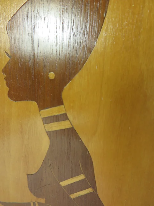 Bild 4 von 50s wooden picture, inlaid picture black woman