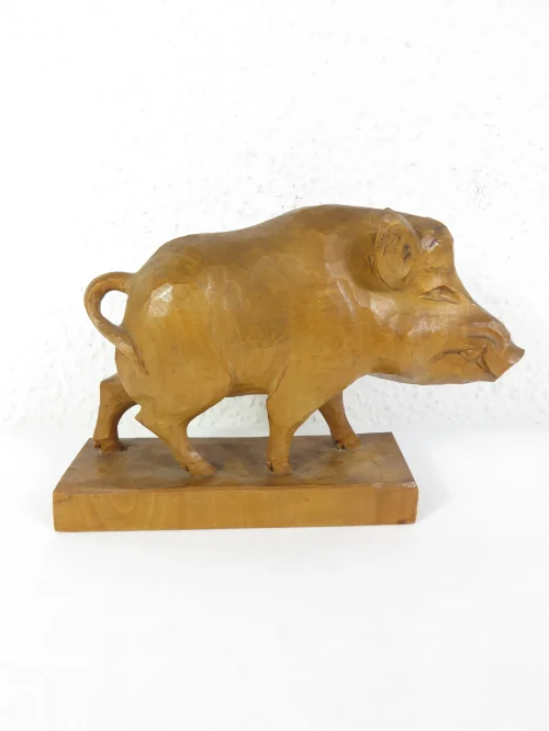 Bild 1 von 60er Wildschweinfigur , Holzfigur Keiler, Jagdassesoire