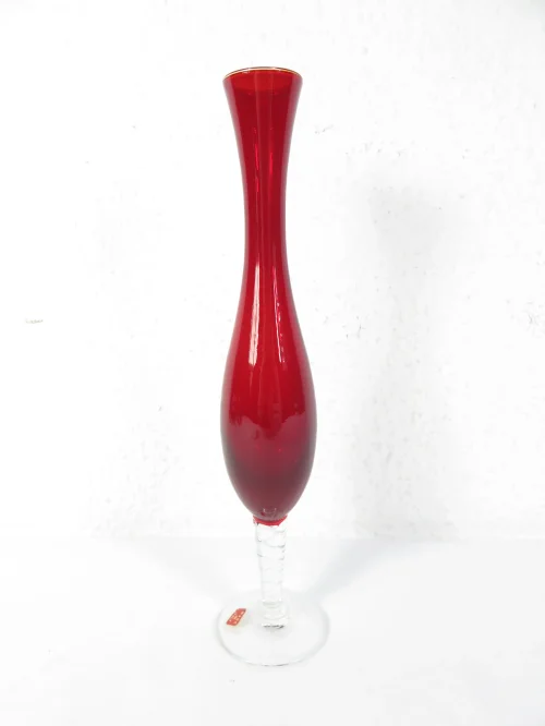 70er Glasvase, rote Orchideenvase