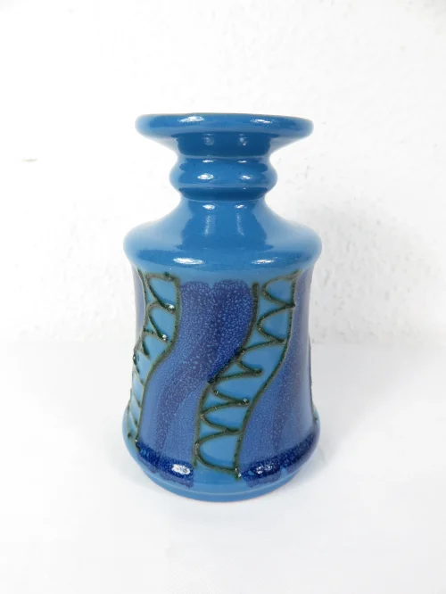 70er Strehla Vase, Keramikvase Blau