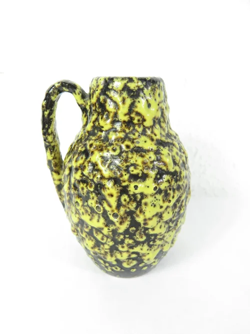 50er Keramikvase gelb-schwarz, Lavaoptik, Fat Lava