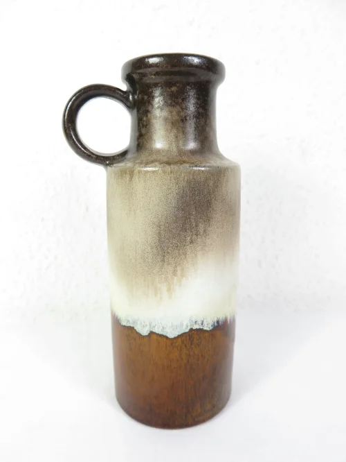 70er Keramik Vase, Scheurich Braun, Henkelvase