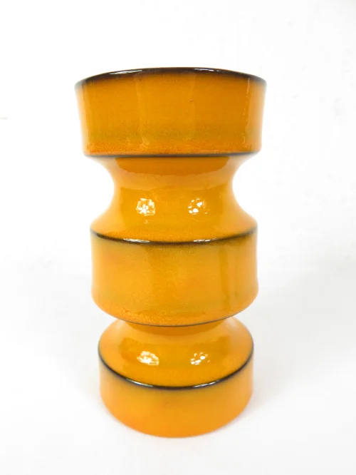 70er Steingut Vase, hell Orange