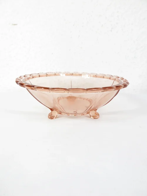 20s pressed glass bowl, salmon-colored, youth stemmed confectionery bowl