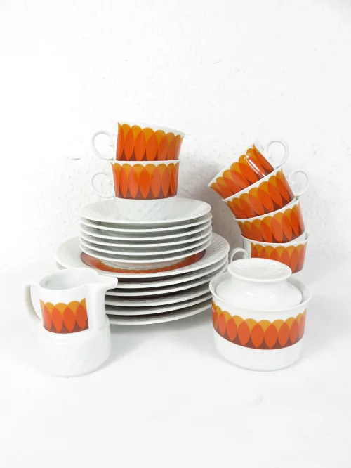 70s coffee service, orange porcelain Schirnding