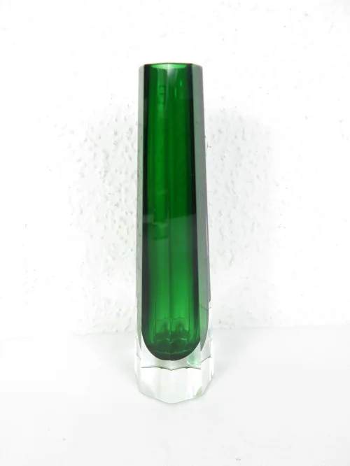60s block vase, beveled vase, green
