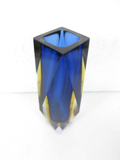 Bild 3 von 60er Mandruzzato Muranoglasvase, Facettenvase, blau-hellorange